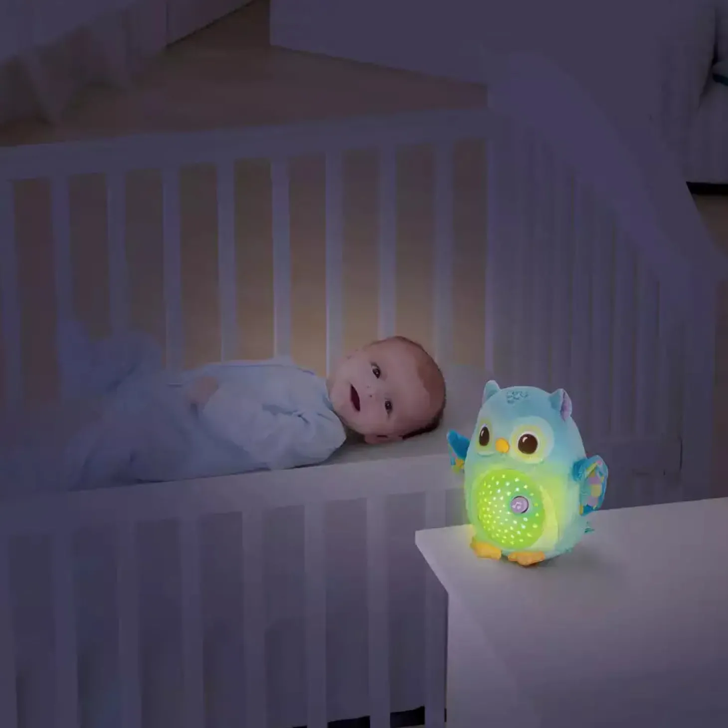 VTech Proyector de peluche Búho estrellitas, Luz nocturna, Música y sonidos relajantes para calmar