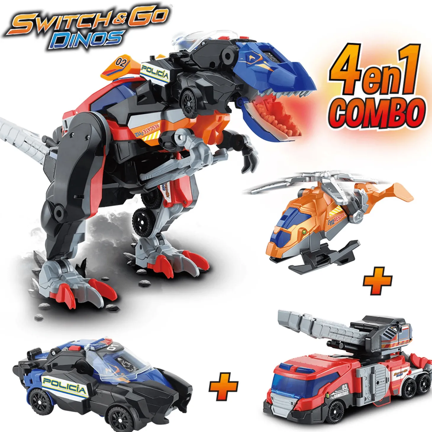 VTech Switch&Go Dinos 4 en 1 Mega T-Rex S.O.S. 3 coches/1 dino